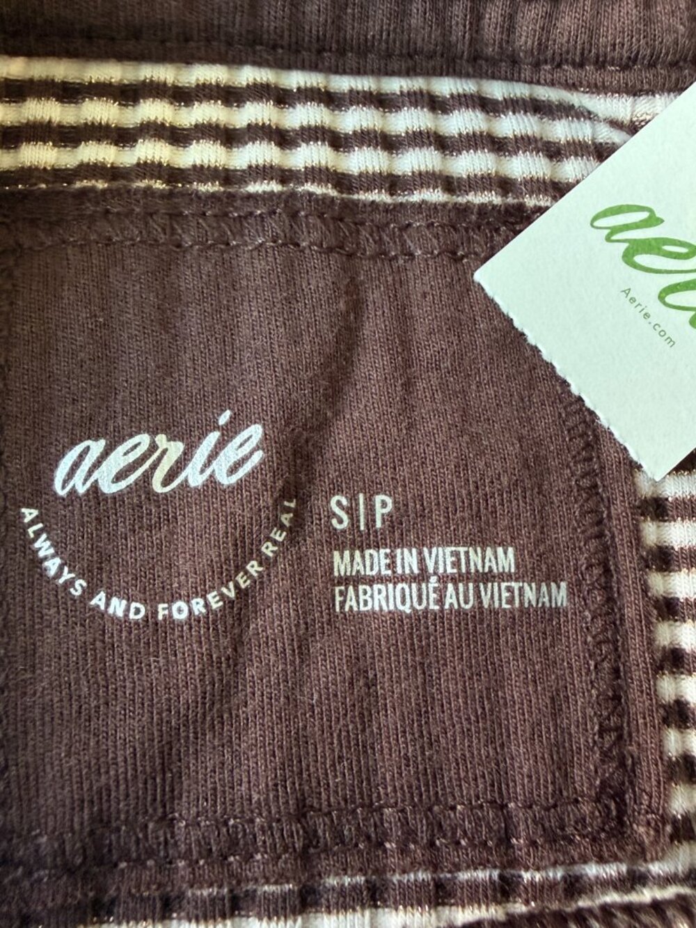 NWT Aerie Brown Metallic Striped Waffle Knit Thermal Top Small - Picture 5 of 9